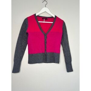 Apt 9 100% Cashmere Colorblock Cardigan Sweater Pink Grey V-Neck Small RN73277